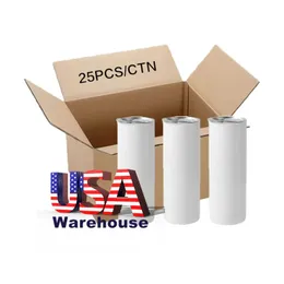 25pc/carton USA Warehouse Wholesale White Sublimation Blanks 20oz Tumblers Stainless Steeld Veter