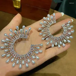 Boucles d'oreilles pendantes en Zircon de haute qualité, grande perle, boucles d'oreilles de mariage pour mariées, accessoires pour femmes, robe de soirée, bijoux