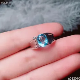 Cluster Rings KJJEAXCMY Fine Exquisite Jewelry 925 Sterling Silver Inlaid Natural Gem Blue Topaz Men Boy Adjustable Ring Support Test