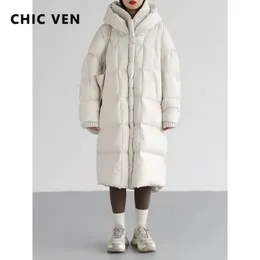 Women's Down Parkas CHIC VEN Korean Women's Down Coats White Loose Hooded Long 90 White Duck Down Jacket Thick Warm Coats Parkas Autumn Winter 231124