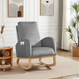 Living Room Furniture Rocking Chair Mid-Century Modern Armchair Upholstered Tall Back Accent Glider Rocker Gray Drop Delivery Home Gar Dhamj