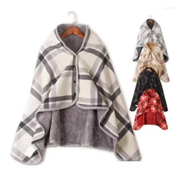 Decken Decken Tragbare Plaid-Fleece-Decke mit Knopf Polyester Winter warm auf Sofa Bett Reise verdicken Schlafzimmer Kind Adt Drop Deli Dhfip