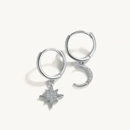 Orecchini pendenti Aide in argento sterling 925 chic con zirconi bianchi e stella lunare, per gioielli da donna con piccolo cerchio non corrispondenti