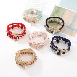 Korean Multicolor Crystal Beads Elastic Rope Chain Armband For Women Girls Bohemian Strand Armband Pulseira Feminina