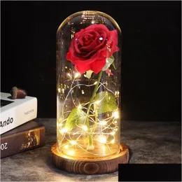 Dekorative Blumenkränze, neu erhältlich, 9 Farben, brauner Sockel mit Rose auf einer Glaskuppel, Valentinstagsgeschenk, Mütter-Drop-Lieferung nach Hause, Gard Dhcri