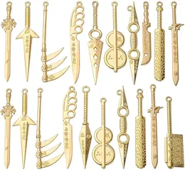 Colares de pingente 20 pcs banhado a ouro espadas misturadas faca marcador encantos liga pingentes longos para diy jóias fazendo artesanato suprimentos