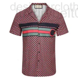 Men's T-Shirts designer luxury Designer 2023 summer Casual Shirts Europe Men Hawaii Beach tShirt turn down collar flower Red green stripes print T shirt A9JH SNOT