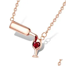 Biżuteria Rose Gold Kolor Kreatywny Naszyjnik wiszący kieliszek do kobiet dla kobiet cyrkon czerwony serc kubek urok choker