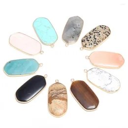 Charms Natural Stone Pendants Rectangle Semi-precious Edging Pendant Necklace For DIY Jewelry Making Size 23x43 Mm