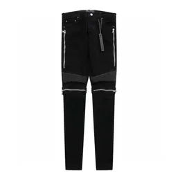 Designer kleding denim broek amiiri mx2 pure zwart knie paneel lederen rits ritsje motorfiets high street style jeans verontrust
