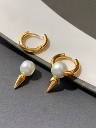 Cerchio Triangolo con perla Orecchini pendenti Donna Semplicità Fibbia per orecchio Borchie in oro 18 carati Orecchini di marca Gioielli di design europeo e americano HABBE5 --06