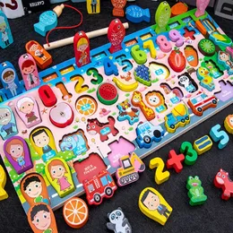 Brinquedos de aprendizagem qwz crianças montessori educacional matemática de madeira crianças ocupado placa contagem forma cores jogo quebra-cabeça presentes 231124