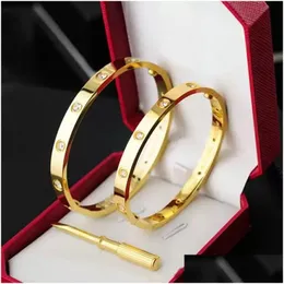 Bangle Designer Bracelet Jewelry Gold Luxe Fashion Stainless Steel Sier Rose Cuff Lock 4Cz Diamond For Womens Woman Mens Man Party Gif Dhy7T
