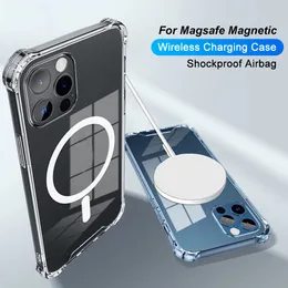 Custodia magnetica trasparente trasparente Custodia magnetica antiurto in acrilico per iPhone 14 13 12 11 Pro Max Mini Custodia compatibile con caricabatterie Magsafe
