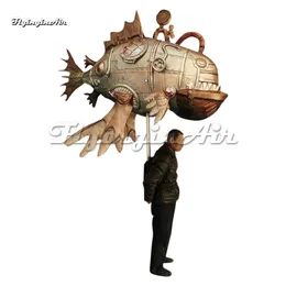 Sea Theme Parade Performance Walking Inflatable Fish Puppet Animal Balloon Metallic Blow Up Mechanical Piranha For Event