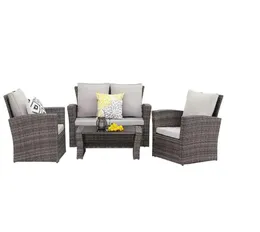 4-Piece PE Rattan Wicker Outdoor Patio Furniture Set in Grey TB-KX-N12GR