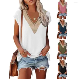 여성용 블라우스 세련된 여자 여름 티셔츠 단순한 스타일 레이디 깊은 V 넥 매치 바지 대비 색깔