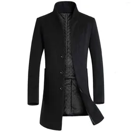 Herrgravrockar Business Trench-coat Casual Cloak Coat Solid-färg Män vindbrytare Hög krage vinter ullrock höst abrigo hombre