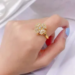 4 Four Leaf Clover Luxury Designer Jewelry Linda Jewelry small fragrant wind four leaf clover open ring flash rotation Trend light extravagant woman