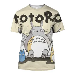 Erkek Tişörtler Moda Karikatür Anime Tshirts 3D Baskı Totoro Desen Erkek ve Kadın Kısa Kollu Tees Sıradan Oneck Gevşek Çocuk Üstleri Z0424