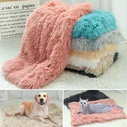 Kennels Pens Soft Pet Blanket Mat Warm Dog Cat Sleeping Bed Mats Kennel Washable Long Plush Dogs Blankets Cover Thicken Cushion 231124