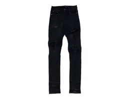 Designer Clothing Denim Pants Amiiri Mx1 Black Knee Panel Leather Damaged Motorcycle High Street Denim Pants Distressed Ripped Skinny Pants