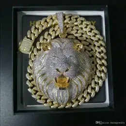 Hänge halsband män smycken hiphop ised ut hängande lyxdesigner halsband bling diamant kubansk länk kedja stora hängen lejon djur rapper tillbehör
