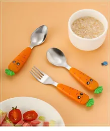 Dinnerware Sets Carrots Tableware Set Children Baby Stainless Steel Spoon Fork Flatware With Box Kids Infant Feeding Kitchen Supplies