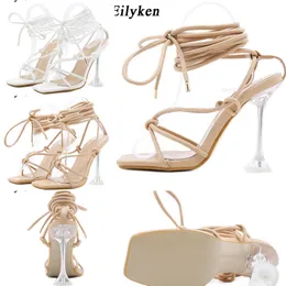 Summer New Women Gladiator Knee High Sandals Open Toe Lace Up Cross Strappy High Heels Fashion Sexy Shoes 230306