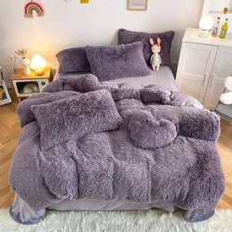 مجموعات الفراش Papa Mima Plush Bedding مجموعة ناعمة Faux Fux Fur Blanket Cover Pillowcase Fuzzy Winter Bedlinens 231123