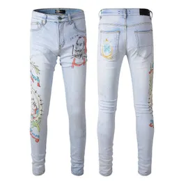 Дизайнерская одежда для джинсовых штанов Amiiri 2023 Новая тенденция Fashion Slim Fit Маленькие ноги Эластичные голубые джинсы Мужская модная марка Amiiri.