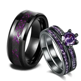 Band Rings Charm Par Romantic Purple Set Trendy Men rostfritt stål Celtic Dragon Ring Fashion Jewelry 231123