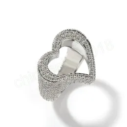 Hollow Out Heart Iced Out Rings Bling Zircon Ring for Women Men Finger Jewelry Home Higds Wedder