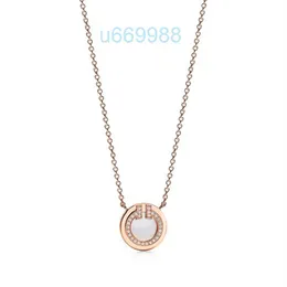 tiff sterling silver round double T pendant white mother-of-pearl red agate necklace feminine temperament all-match 18K rose gold 312P9DVR