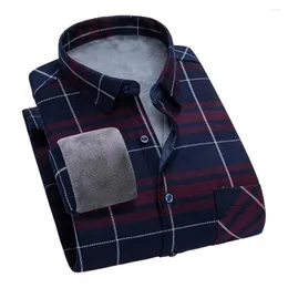 Camisas casuales para hombres Camisa a cuadros para hombres Impresión de moda Negocio Slim Fit Manga larga Solo pecho Forro polar grueso para otoño