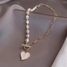 Pendanthalsband 2023 Fashion Trend Light Luxury Pearl Hollow Chain Clasp Necklace Heart Women's Party Gift SMEE saymy Temperament