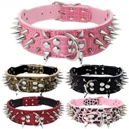 Spiked dubbad läderhundkrage med koppel, Epesiri Rivet Pu Leather Dog Collar för Pit Bull, slitstark läderkolv spikad för små medium stort husdjur