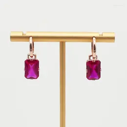 Dangle Earrings Classic 14K Rose Gold Inlaid Square Ruby for Women Glomam