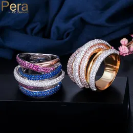 Cluster Rings Pera Luxury Famous Brand Design 3 Tones Gold Colour Cubic Zirconia African Big Women Engagement Wedding Party Finger Rings R105 230424