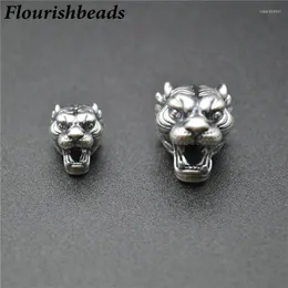Loose Gemstones S999 Anti Silvery Tiger Head Beads Vintage Charms Fits Bracelet Necklace Making Small 10x12mm / Big 14x18mm