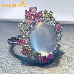 Pierścionki ślubne SACEGEMS Fashion Resizable10*12 mm Naturalne Kamienne Pierścienie dla kobiet 925sterlinga srebrnego przyjęcia weselnego Festiwal Biżuterii Prezent 231124