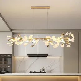 Pendellampor ljuskrona restaurang modern minimalistisk kreativ ginkgo blad nordisk lyx lång matbord bar in lampor