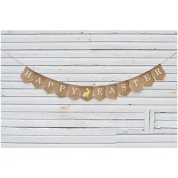 Banner Flags 11 Happy Easter Bunny Printed Bunting Banners Hessian Burlap Hanging Pendant Decorating Accessories Za5932 Drop Deliver Dhasv
