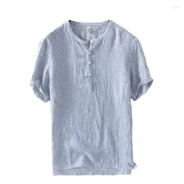 Męskie koszule 2023 Summer Stripe Linen Line Line Short Sleeve Liss Duże pullover Wszechstronny spersonalizowany