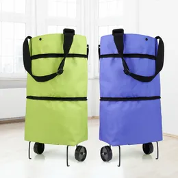 Shopping Bags Folding Shopping Pull Cart Trolley Bag With Wheels Foldable Shopping Bags Reusable Grocery Bags Food Organizer Vegetables Bag 230424