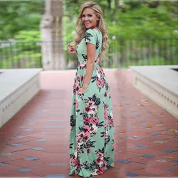 Casual Dresses 3XL Women Short Sleeve Floral Print Large Size Long Autumn Summer Robe ONeck Maxi Sundress 230424