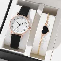 Wristwatches 2PCS Women Watch Elegant Alloy Multicolour PU Leather Strap Wristwatch For Ladies Quartz Heart Bracelet NO BOX