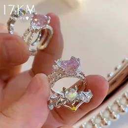 Cluster Rings 17KM Y2K Shine Rings Crystal Silver Color Rings for Women Cute Remetic Geometric Ring Trendy Fashion Jewelry 230424