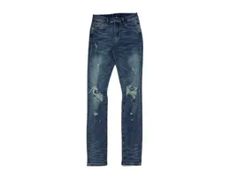Roupas de grife Calças jeans Amiiri Azul Wash Double Knee Big Damage Motocicleta Calças jeans de rua desgastadas Rasgadas Skinny Motociclista