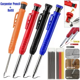 New Solid Carpenter Pencil Built-in Sharpener Architect Woodworking Mechanical Pencil 4 Colors Refill Construction Marking Tool